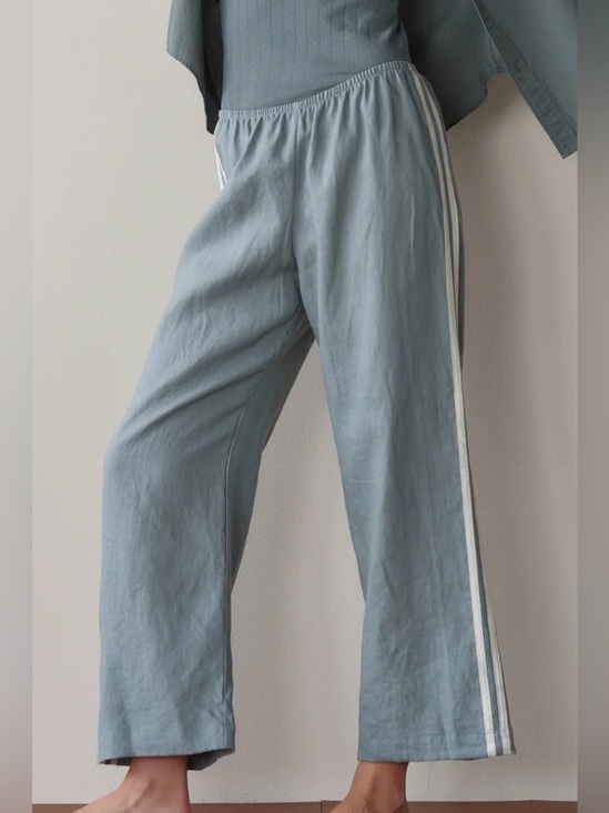 DONNI. Pants - Donni Linen Crop Stripe Pant, Sage Green, L